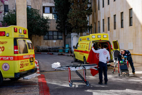  Medical teams near the ambulances that brought the wounded citizens from the terror attack in the Jordan Valley, March 28, 2024