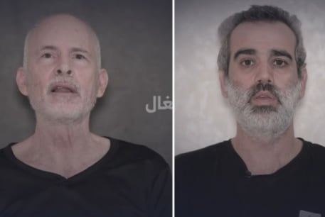 Images released by Hamas of hostage's Keith Siegal (left) and Omri Miran (right), April 27, 2024.