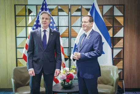  PRESIDENT ISAAC HERZOG meets with US Secretary of State Antony Blinken in Tel Aviv last week.