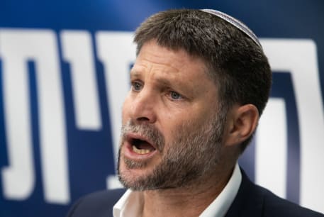 Minister of Finance and Head of the Religious Zionist Party Bezalel Smotrich leads a faction meeting at the Knesset, the Israeli parliament in Jerusalem, April 30, 2024.