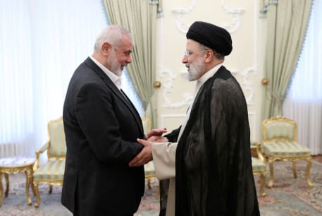  Iranian President Ebrahim Raisi meets with Palestinian group Hamas' top leader, Ismail Haniyeh, in Tehran, Iran March 27, 2024.