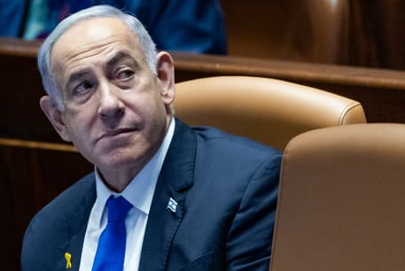 Prime Minister Benjamin Netanyahu seen at the plenum hall of the Knesset, the Israeli parliament in Jerusalem, on May 27, 2024
