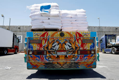  Humanitarian aid for the Gaza Strip is seen at the Kerem Shalom crossing in southern Israel, May 30, 2024