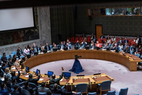  Members of the United Nations Security Council vote on a resolution on non-proliferation during a meeting on the maintenance of International Peace and Security Nuclear disarmament and non-proliferation at U.N. headquarters in New York City, U.S., May 20, 2024.