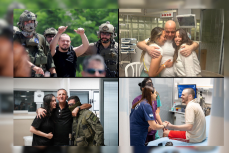  The four rescued hostages seen at Sheba Medical Center in Ramat Gan, Israel, on June 8, 2024