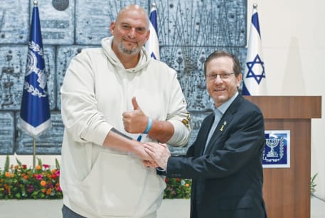  SENATOR JOHN Fetterman (D-Pennsylvania) with President Isaac Herzog, who was genuinely delighted to meet with such a solid supporter of Israel. 