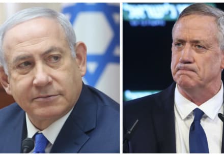 Prime Minister Benjamin Netanyahu (L) and Israel Resilience party leader Benny Gantz