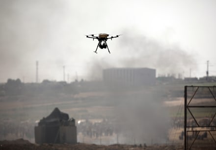A drone is seen over the border between Israel and Gaza in June