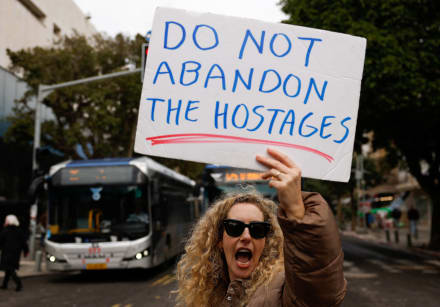  A woman takes part in a protest demanding a hostage deal, in Tel Aviv, Israel, February 1, 2024