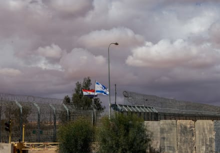 Flags of Israel and Egypt are flown at the Nitzana Border Crossing in southern Israel