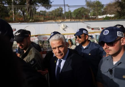  Yair Lapid attends a protest calling for the release of hostages held in the Gaza Strip