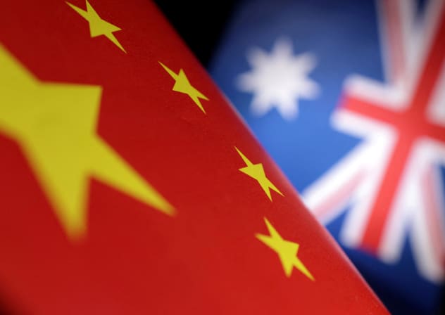 FILE PHOTO: Printed Chinese and Australian flags are seen in this illustration, July 21, 2022