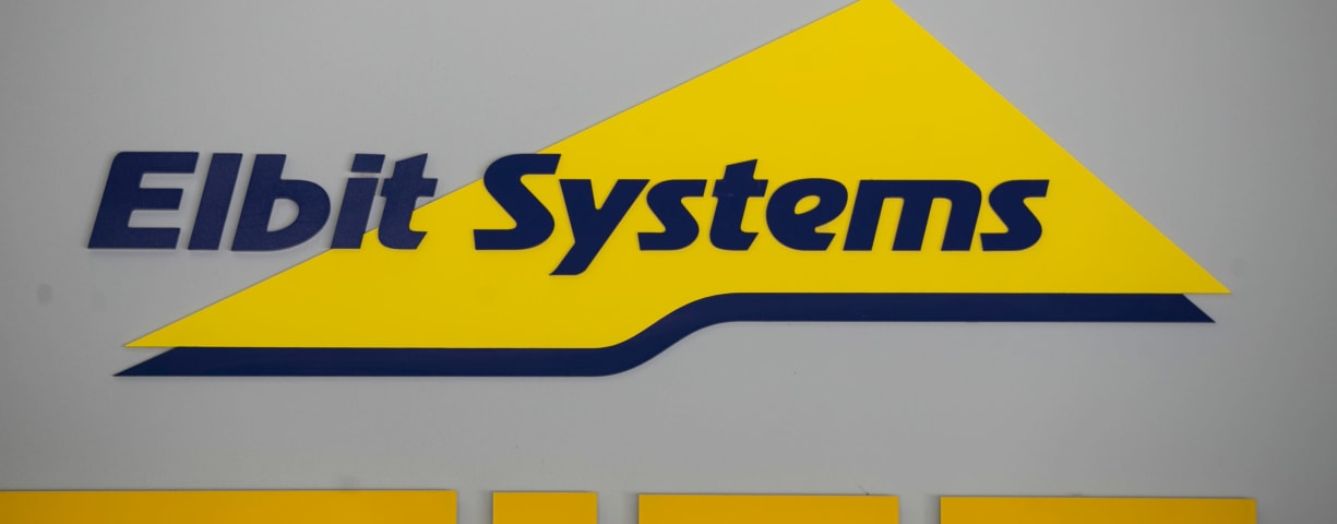 Logo of Israeli defence electronics firm Elbit Systems is seen at their offices in Haifa