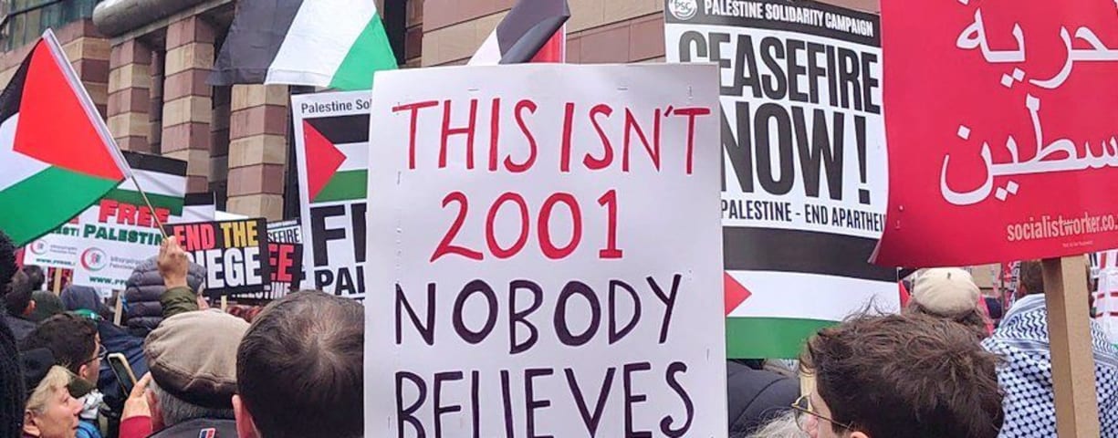 A sign at a London pro-Palestinian march, December 9, 2023.