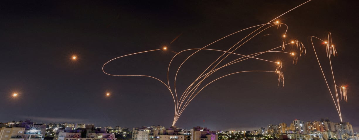  Israel's Iron Dome anti-missile system intercepts rockets launched from the Gaza Strip, as seen from the city of Ashkelon, Israel, October 9, 2023