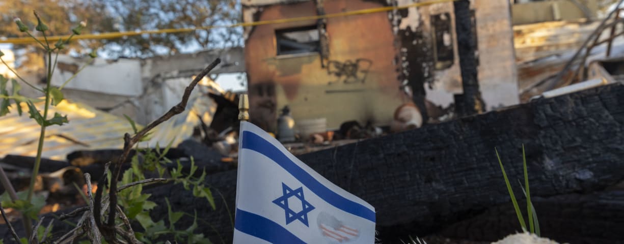  THE ISRAEL BONDS Leadership Solidarity Mission to Israel visits the devastation of Kibbutz Kfar Aza.