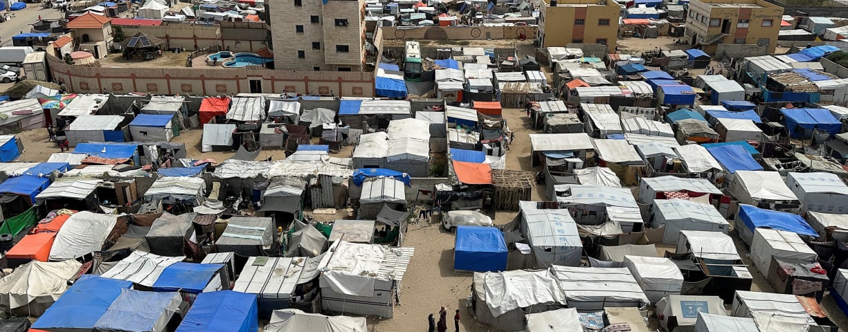  Displaced Palestinians, who fled their houses due to Israeli strikes, shelter at a tent camp, amid the ongoing conflict between Israel and the Palestinian Islamist group Hamas, in Deir Al-Balah in central Gaza Strip May 11, 2024.