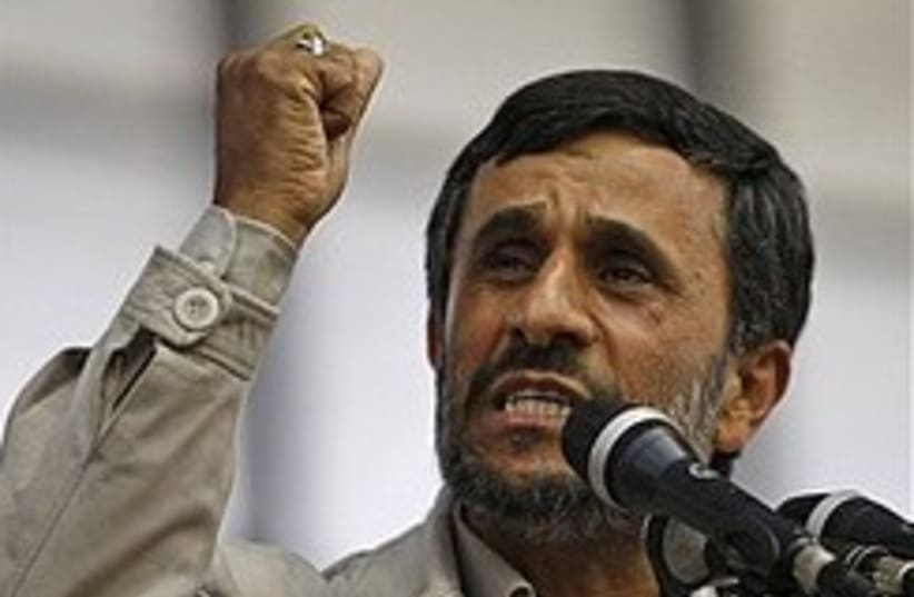 Ahmadinejad speaks during an election campaign eve (photo credit: AP)