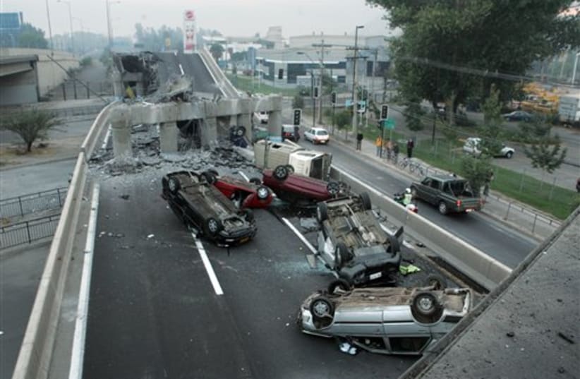 collapsed highway near Santiago (photo credit: AP)
