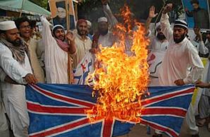 burning UK flag 298 (photo credit: AP)