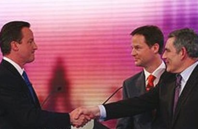 NBrown Cameron Clegg debate 311 (photo credit: NAssociated Press)