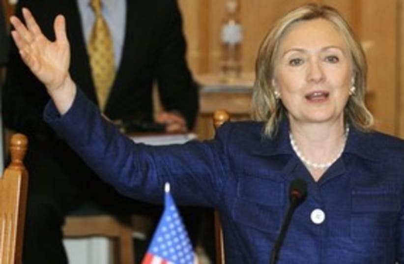 311_ Hillary Clinton hand gesture (photo credit: Associated Press)