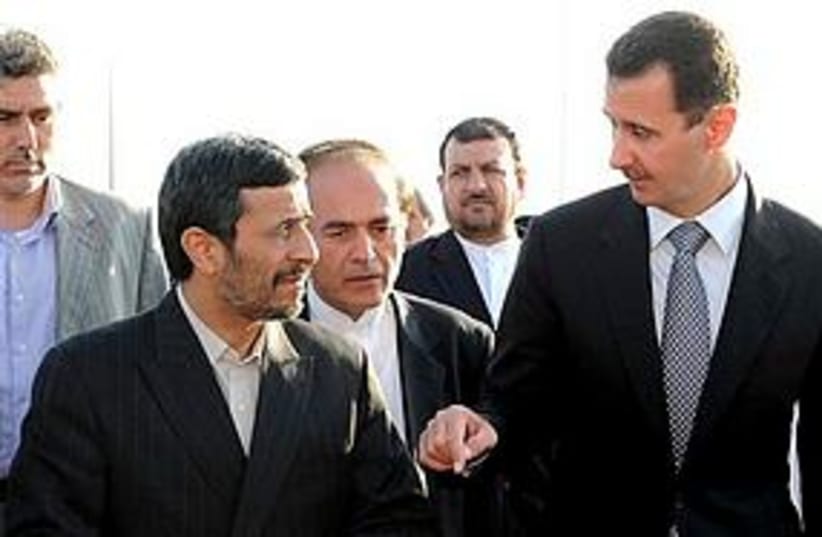 Ahmadinejad in Syria (photo credit: Associated Press)