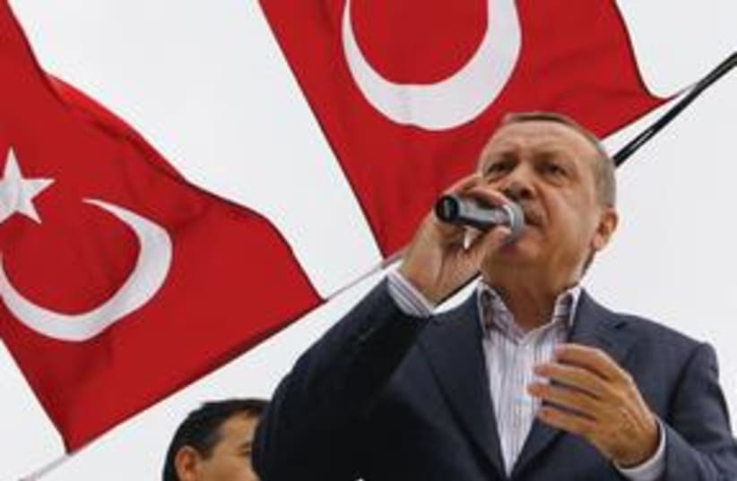 Erdogan flag 311 (photo credit: Associated Press)