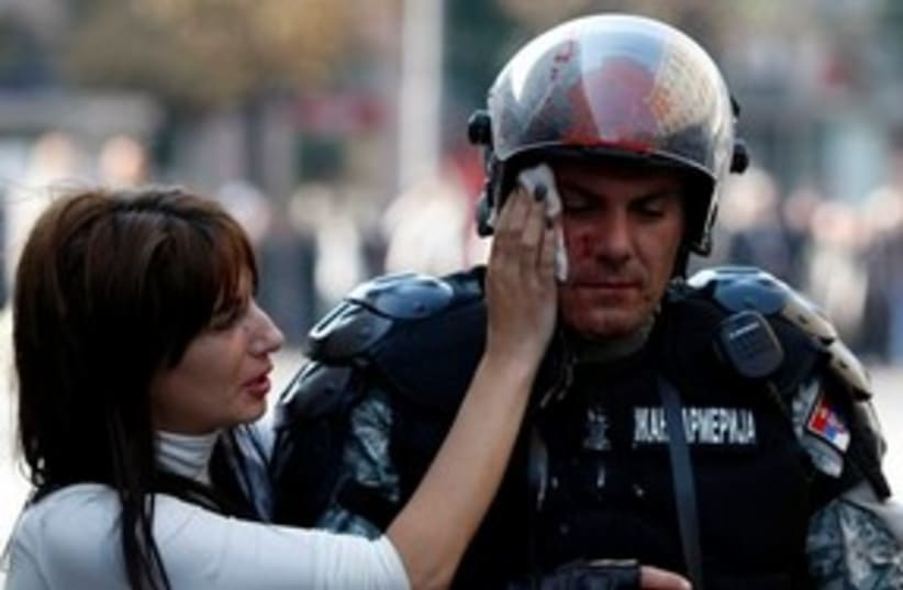 Belgrade pride policeman 311 (photo credit: AP)