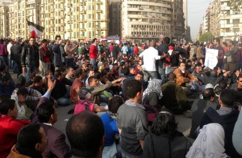 Protesters in Tahrir Square 520 (photo credit: MELANIE LIDMAN)