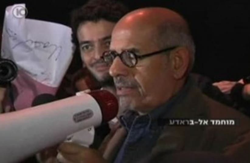 Mohamed ElBaradei in Tahrir Square 311 (photo credit: Channel 10)