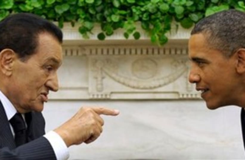 Mubarak finger at Obama 311 AP (photo credit: AP)