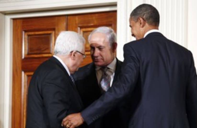 Obama, Netanyahu, Abbas at White House 311 (R) (photo credit: Jason Reed / Reuters)