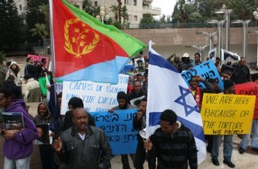 Eritrean protesters flags in Ramat Gan 311 (photo credit: Ben Hartman)