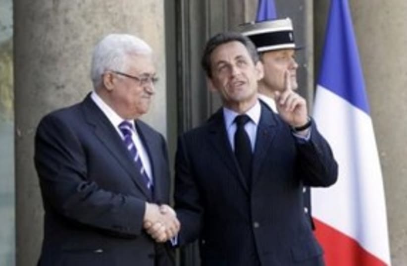 PA President Abbas, French President Sarkozy 311 (R) (photo credit: REUTERS/Jacky Naegelen)