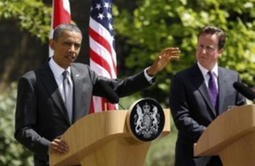 US President Obama with UK PM Cameron 311 (R) (photo credit: REUTERS/Kevin Lamarque)