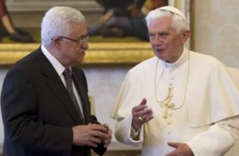Pope Benedict XVI and PA President Abbas at Vatican 311 (R) (photo credit: REUTERS/Andrew Medichini)