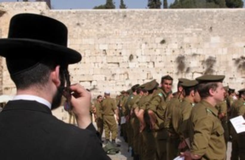 Haredim and soldiers at western wall (photo credit: Marc Israel Sellem)