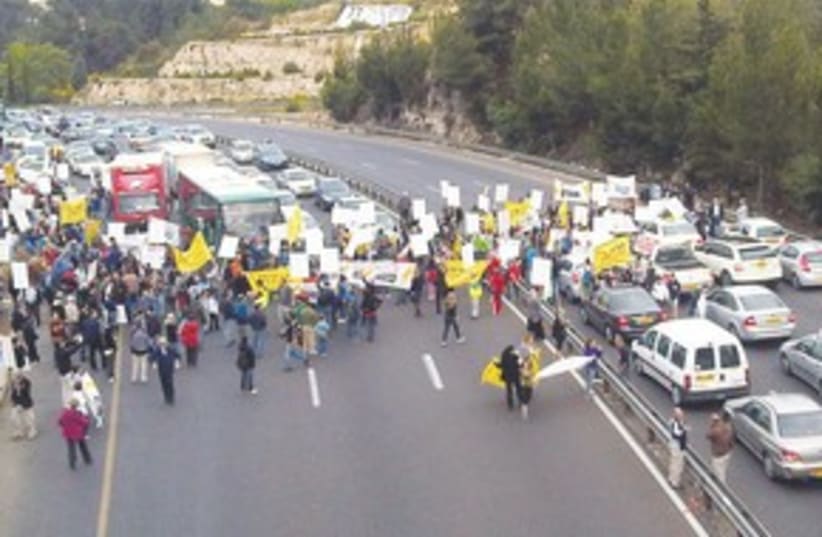 demonstrators against the Highway 1 expansion 311 (photo credit: Maor Avigail)