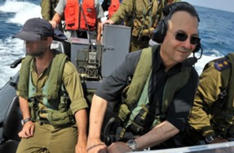 Defense Minister Ehud Barak on Shayetet navy boat 311 (photo credit: Defense Ministry / Ariel Hermoni)