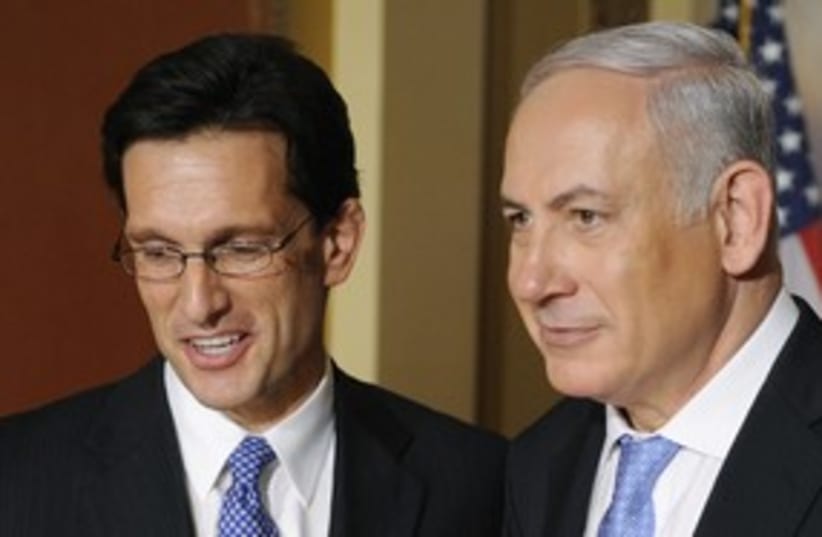 Eric Cantor with PM Netanyahu 311 (R) (photo credit: Jonathan Ernst / Reuters)