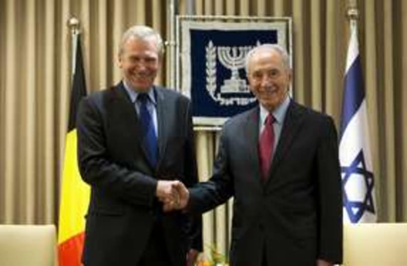 Peres and Belgian PM 311 (photo credit: REUTERS)