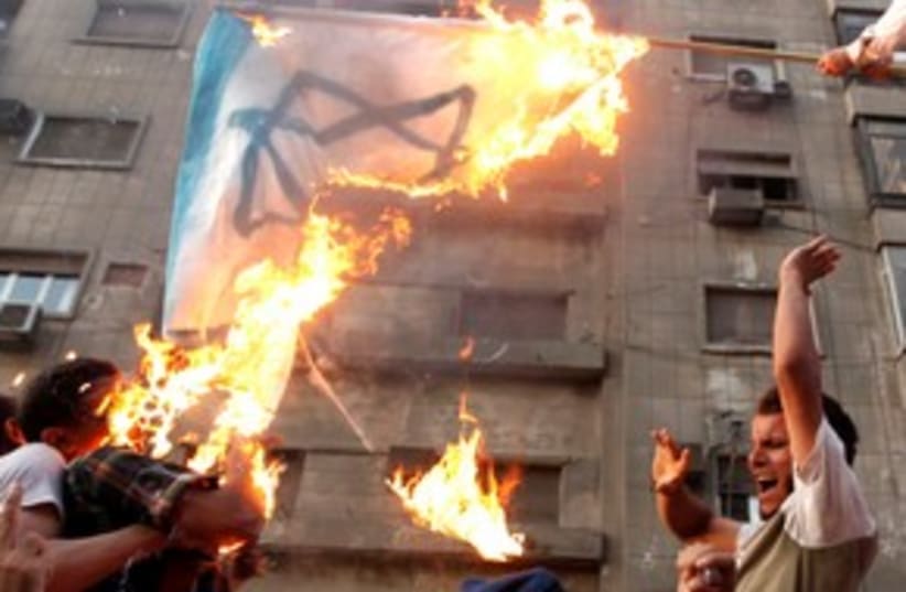 Protesters burn an Israeli flag 311 (photo credit: REUTERS/Mohamed Abd El-Ghany)