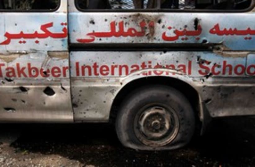 Vehicle damaged in Kabul attack (photo credit: REUTERS)