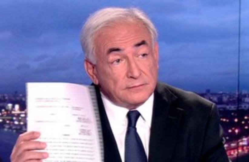 Dominique Strauss-Kahn appears on prime time news show (photo credit: REUTERS/TF1/Handout )