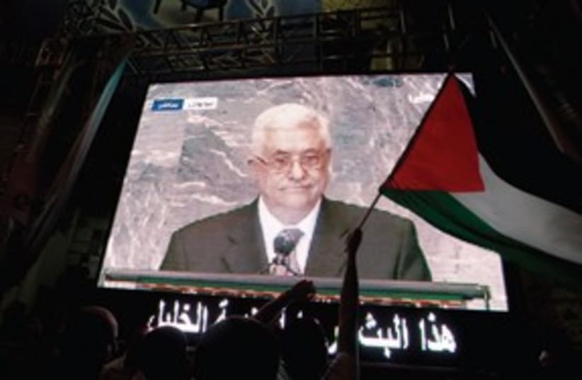 Mahmoud Abbas on tv 311 (photo credit: AMMAR AWAD / REUTERS)