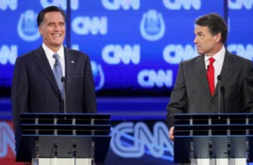 Republican debate Romney Perry 311 (photo credit: Reuters)