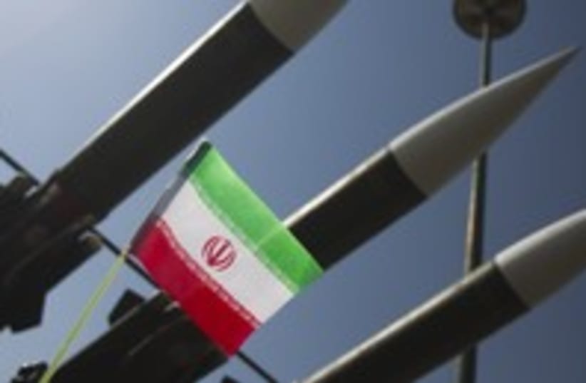 Iranian missile with flag 300 R (photo credit: REUTERS/Morteza Nikoubazl)