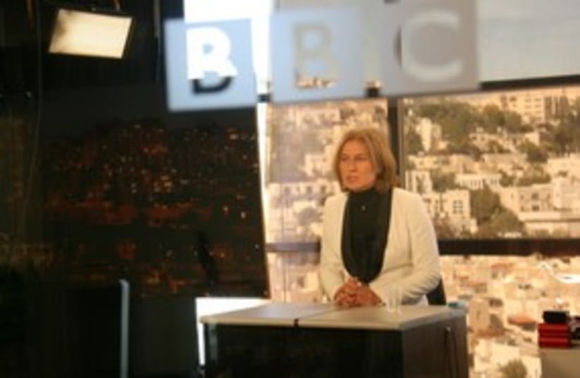 MK Tzipi Livni on the BBC (photo credit: Courtesy of Kadima Party)