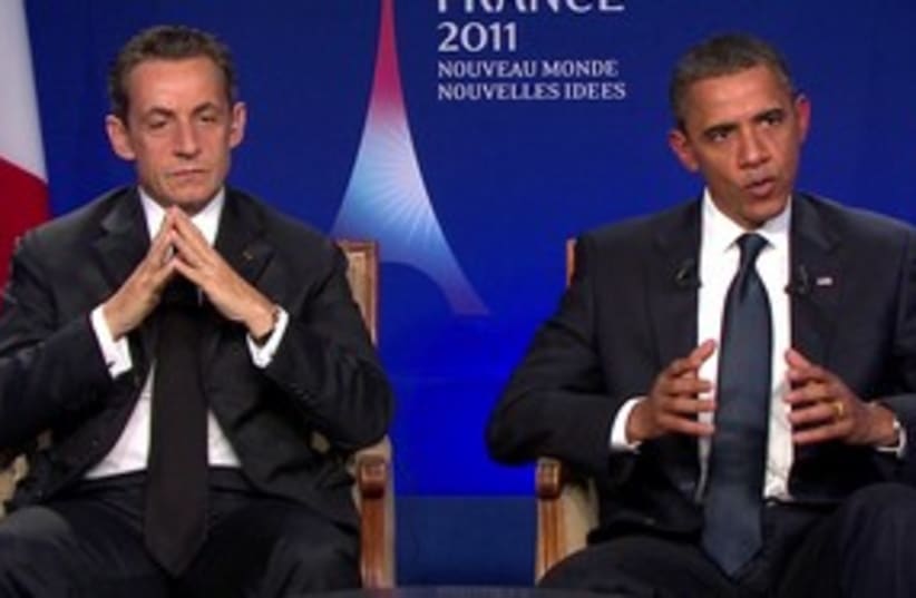 Obama and Sarkozy, R, 311 (photo credit: Reuters)
